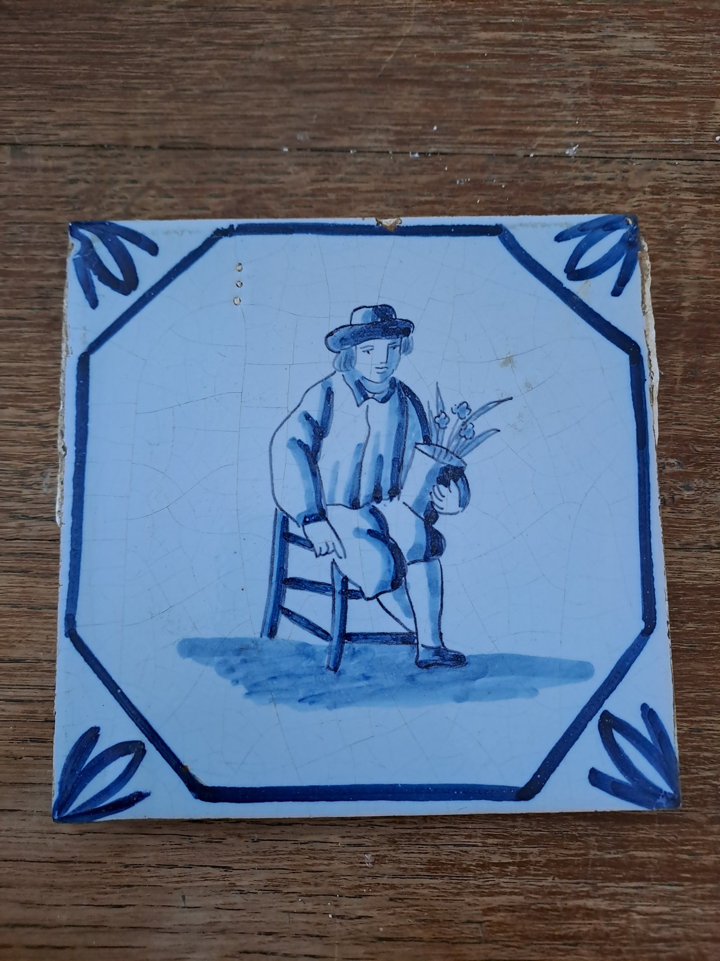 Carreau Delft Antique. Holland. 13 Cm X 13 Cm. 7. Ancien decoration vintage.