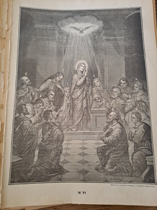 Gravure. La pentecôte. Ancien decoration vintage catholique