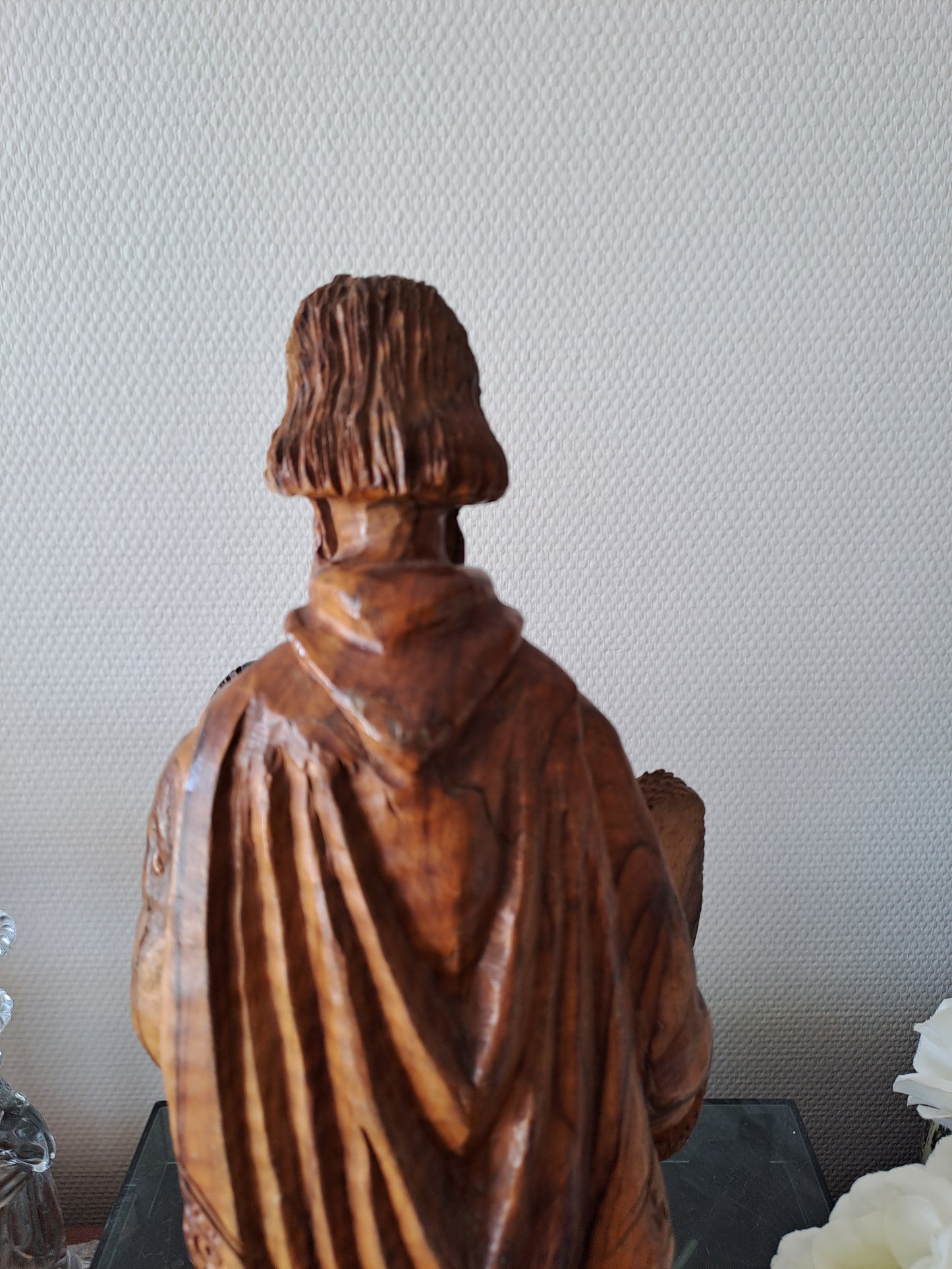 Statue/ Sculpture en bois représentant Moïse avec les tables de la lois et le serpent d'airain. Ancien decoration vintage catholique.