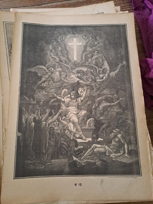 Gravure. La resurréction de la chair. Ancien decoration vintage catholique