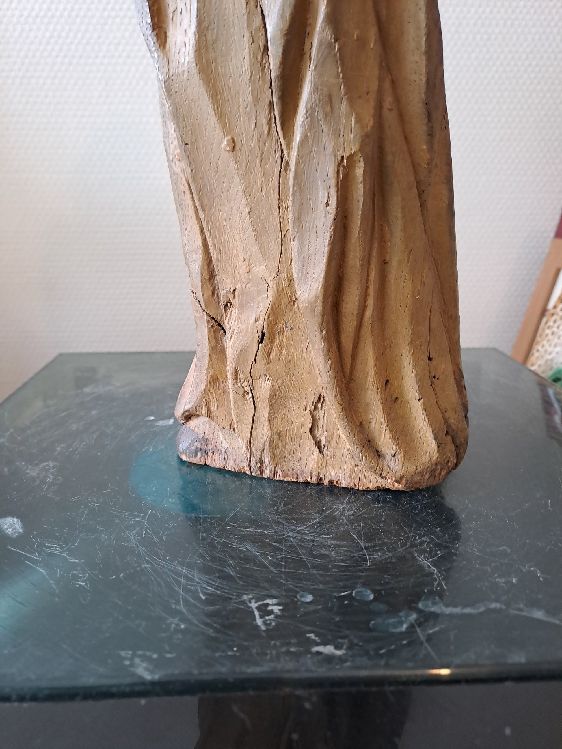 Statue en bois Polychrome. Représentant Saint Jean-Baptiste. 1ere moitié du XVIII eme. Ancien Vintage catholique. 