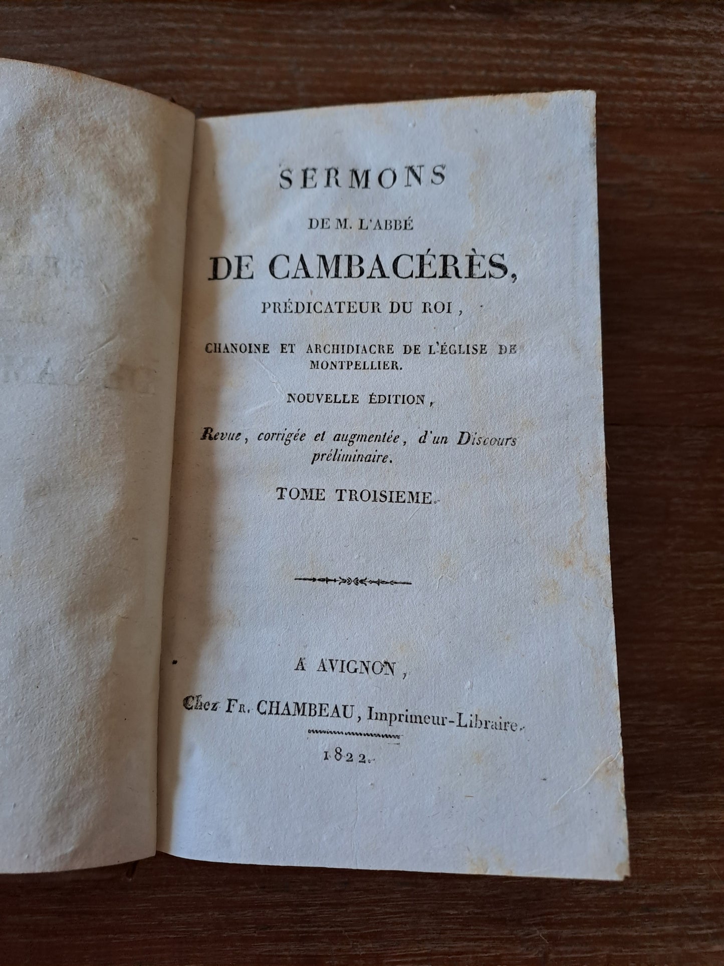 Sermons de l'abbé de Combaceres T3 1822 Ancien livre vintage catholique