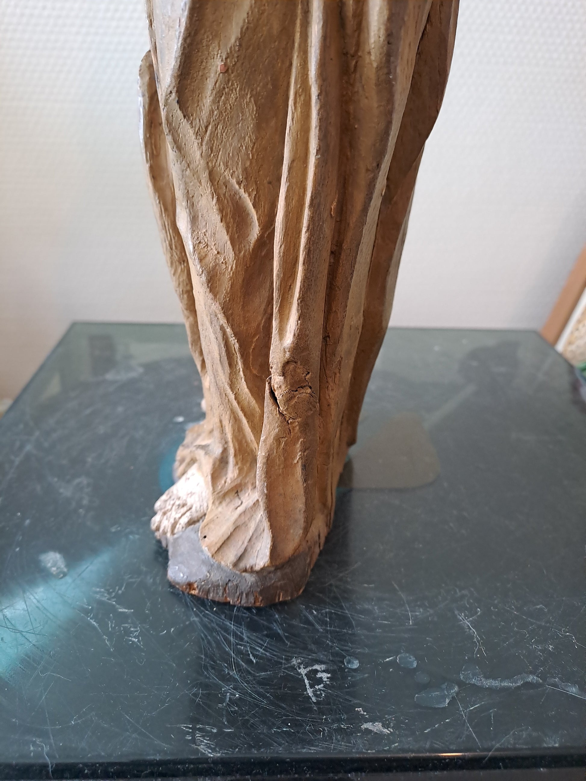 Statue en bois Polychrome. Représentant Saint Jean-Baptiste. 1ere moitié du XVIII eme. Ancien Vintage catholique. 