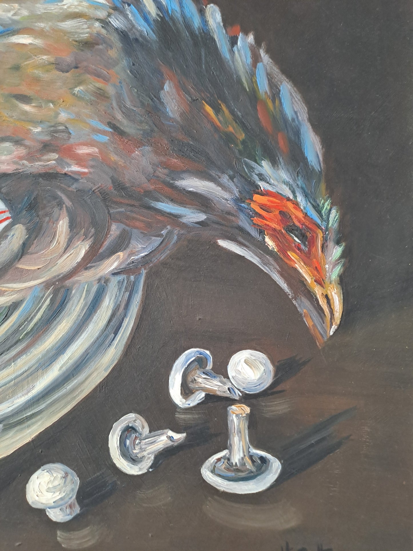 Nature Morte Au Faisan. Signé Gotti. Daté 84. Huile Sur Isorel. Ancien tableau décoration vintage