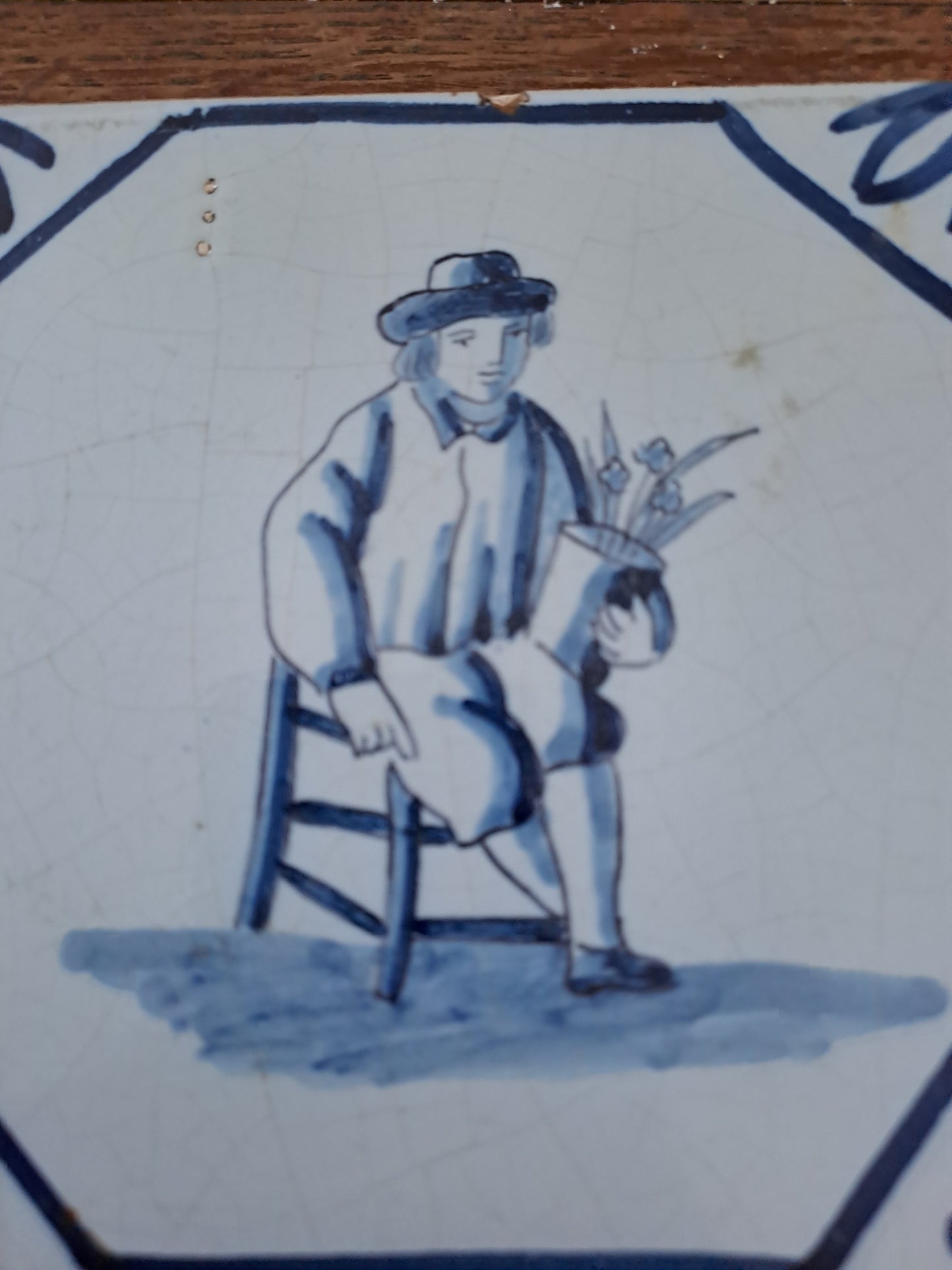 Carreau Delft Antique. Holland. 13 Cm X 13 Cm. 7. Ancien decoration vintage.