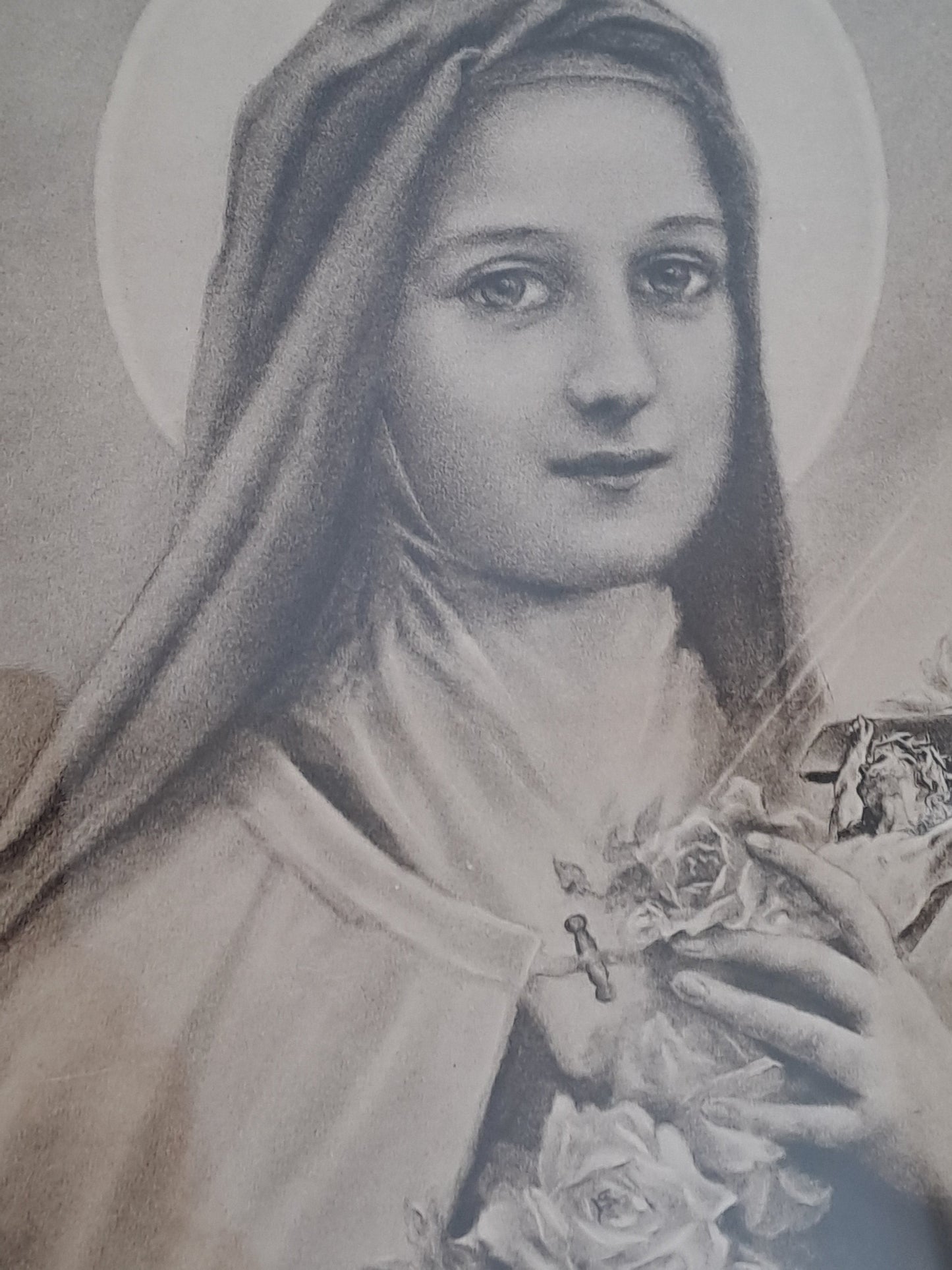 Gravure représentant Sainte Thérèse De L'enfant Jesus de la Sainte-Face. 52 cm x 42 cm.