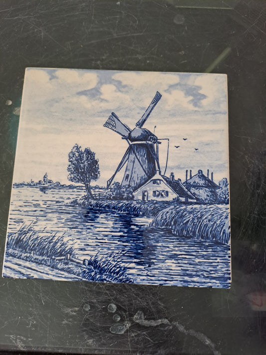 Carreau Delft Blauw. Peint à la main. 15 cm X 15 cm.