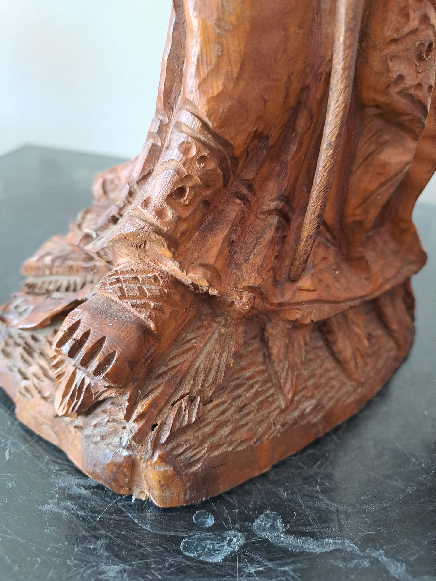 Statue/ Sculpture en bois représentant Moïse avec les tables de la lois et le serpent d'airain. Ancien decoration vintage catholique.