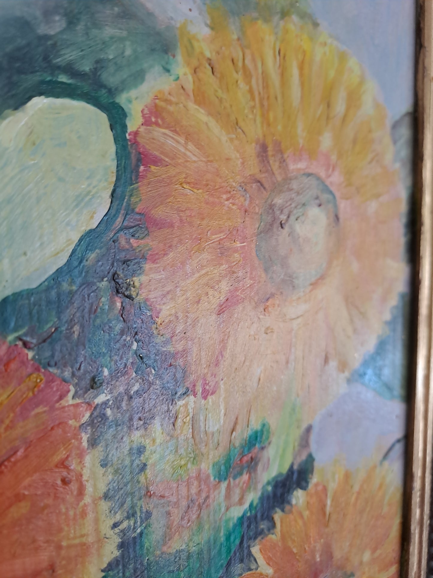 Bouquet de tournesols. Huile.