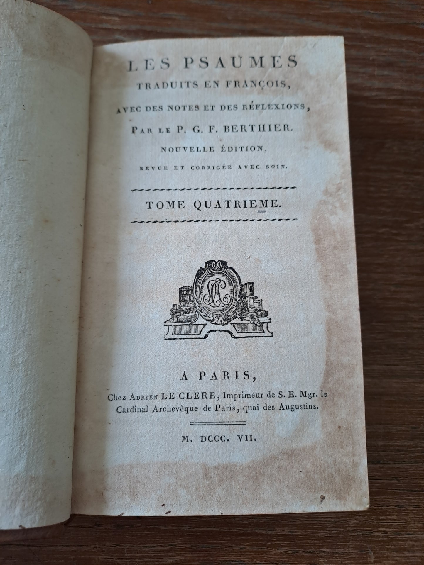 Les psaumes traduits par Berthier. T4. 1807. Ancien livre vintage catholique.