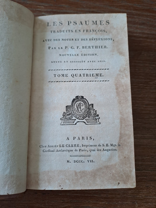 Les psaumes traduits par Berthier. T4. 1807. Ancien livre vintage catholique.