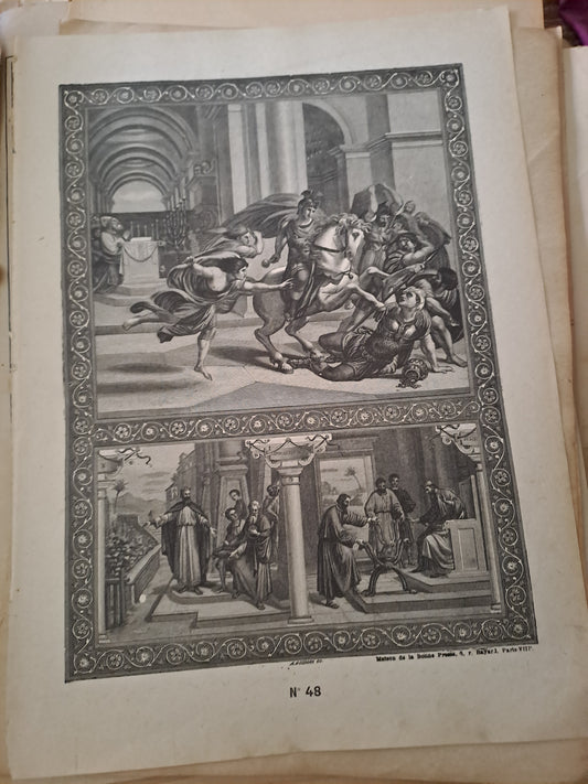 Gravure. 10e commandement.  Ancien decoration vintage catholique.