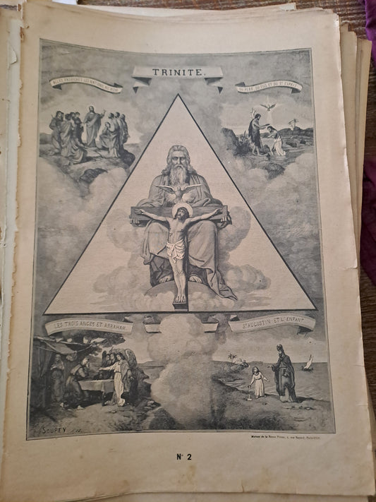 Gravure. La trinité. Ancien decoration vintage catholique