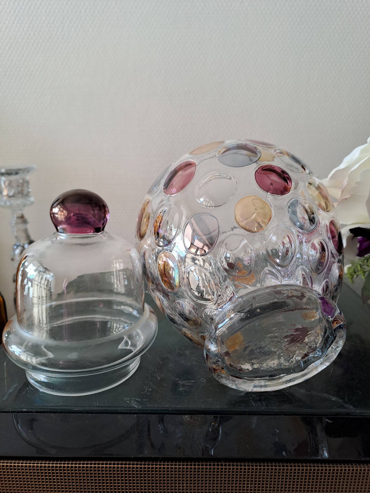 Bonbonnière / vase optique vintage. Boske Sklo. Czech glass. Collection Nemo.