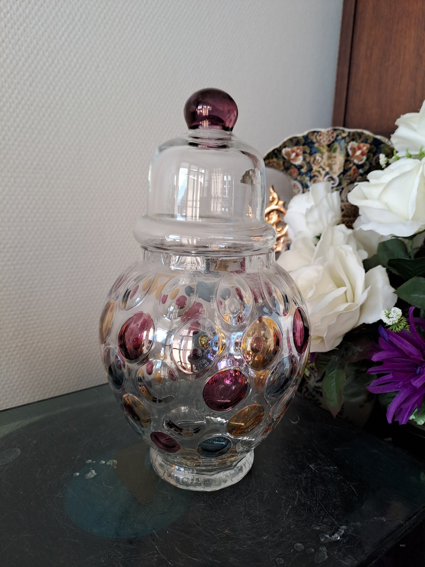 Bonbonnière / vase optique vintage. Boske Sklo. Czech glass. Collection Nemo.