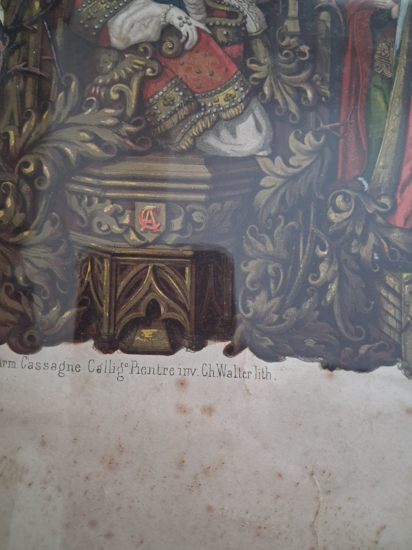 Tableau chromolithographie Archives de la famille 1919 Ancien decoration vintage catholique