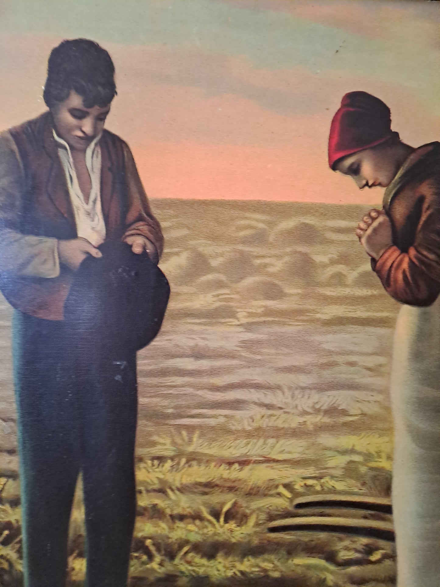 L'angélus. Chromolithographie d'après Millet. 82 cm X 60.5 cm.