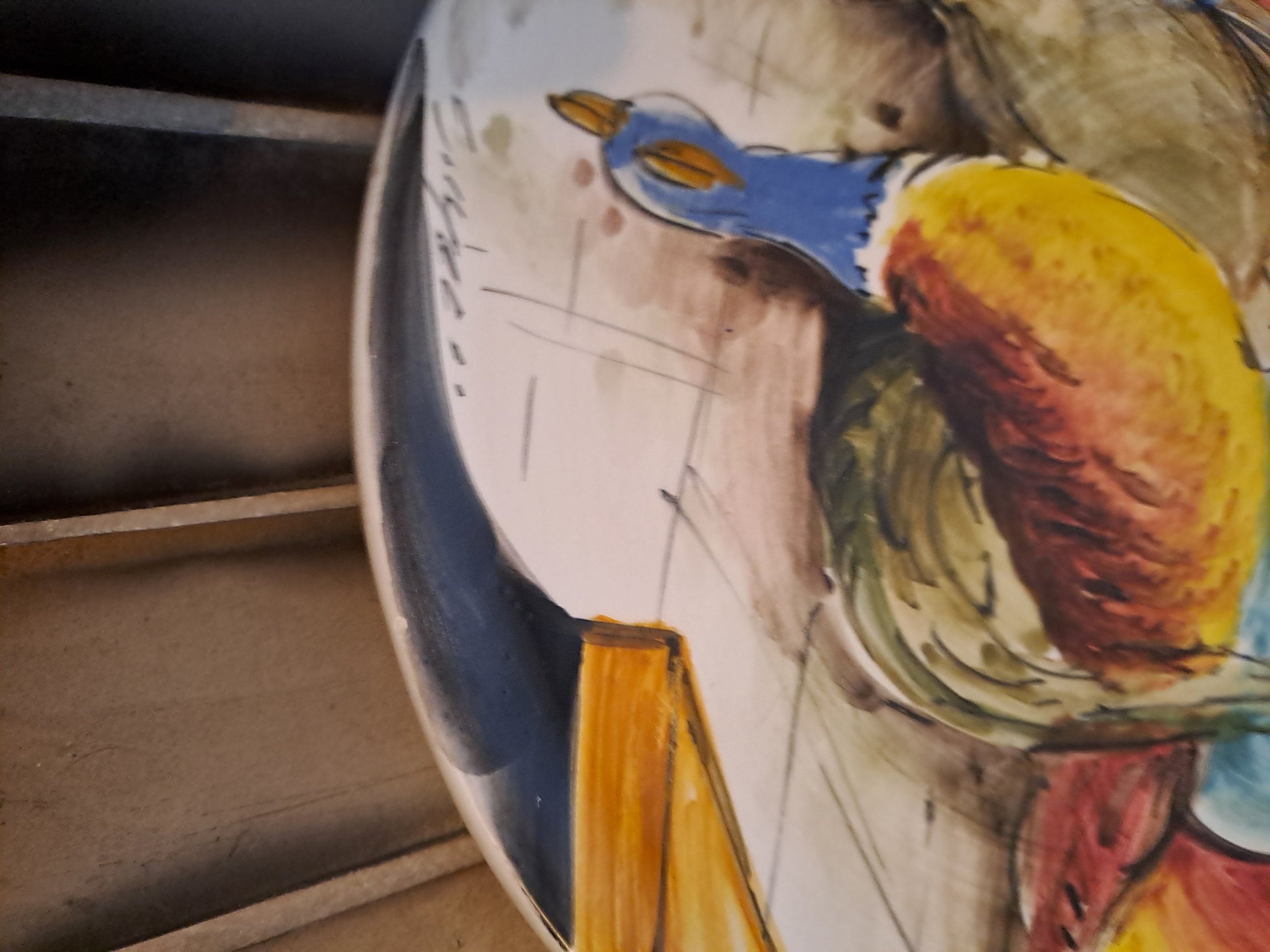 Assiette murale. Nature Morte Aux Pigeons. Signé. Ancien décoration Vintage 