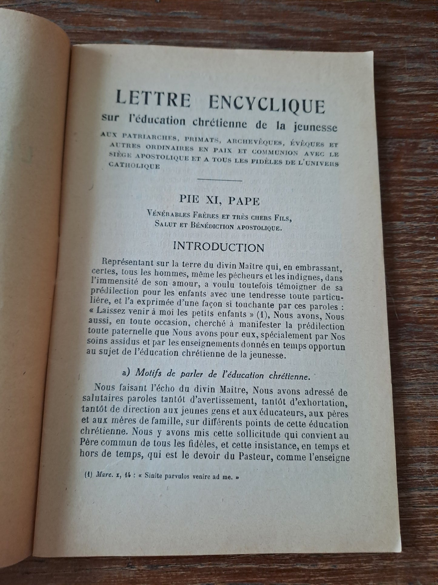 Encyclique " l'éducation chretienne de la jeunesse " Pape Pie XI. 31 décembre 1929. Ancien livre vintage catholique.