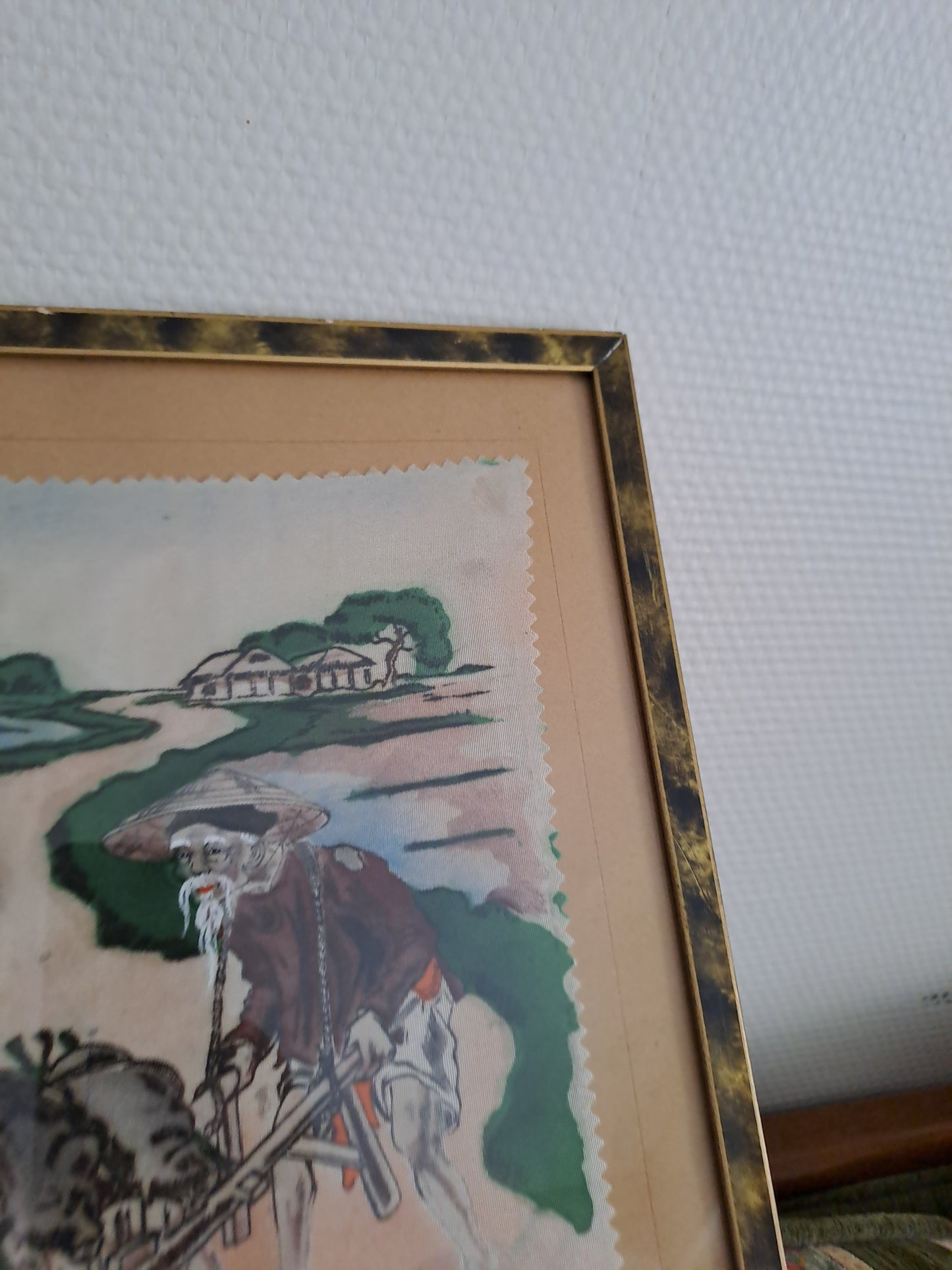 Cadre peinture sur soie. Indochine années 50.