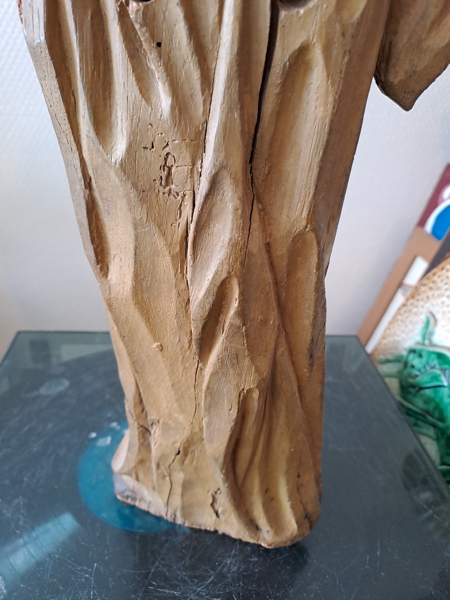 Statue en bois Polychrome. Représentant Saint Jean-Baptiste. 1ere moitié du XVIII eme. Ancien Vintage catholique. 