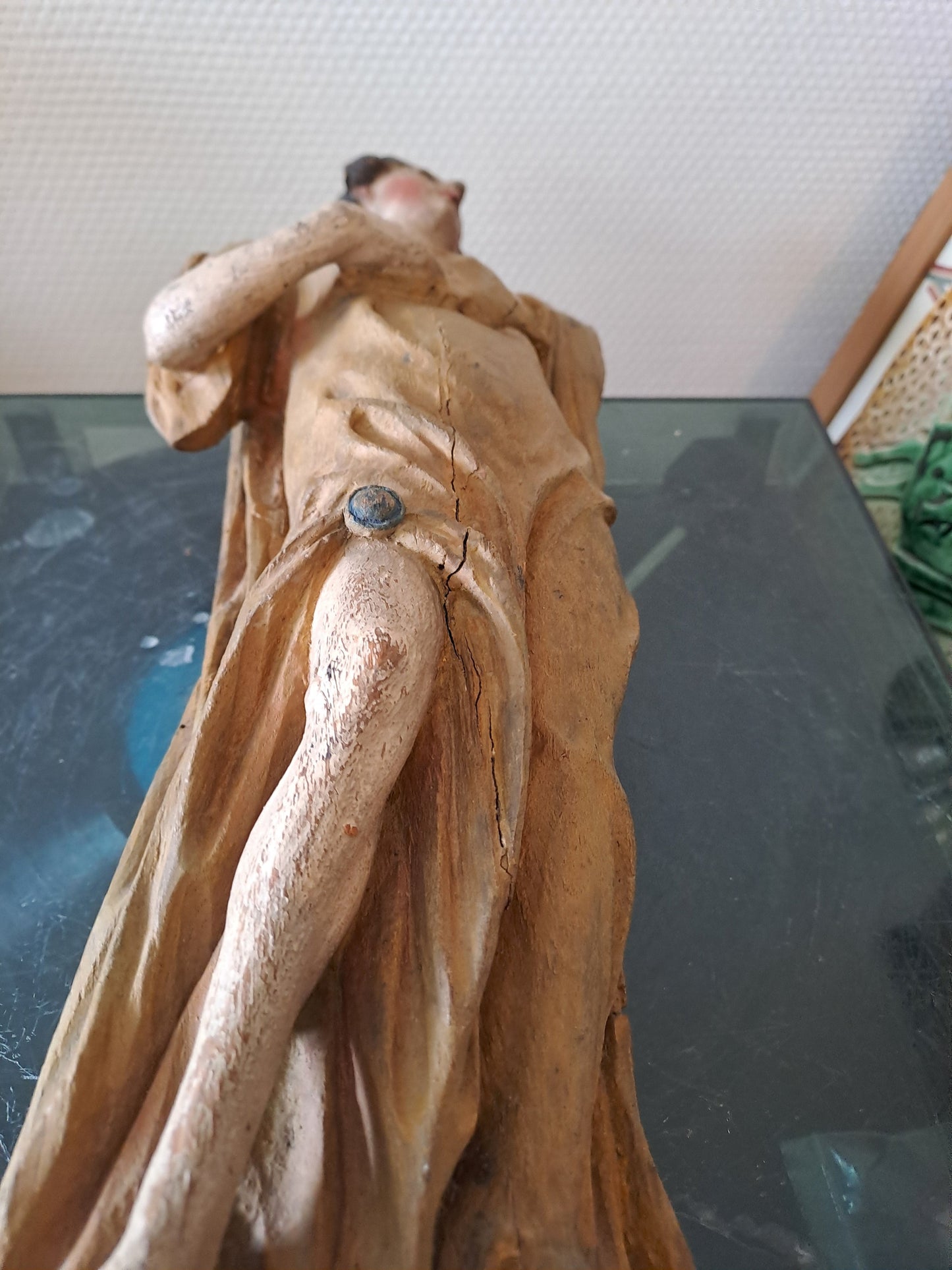 Statue en bois Polychrome. Représentant Saint Jean-Baptiste. 1ere moitié du XVIII eme. Ancien Vintage catholique. 