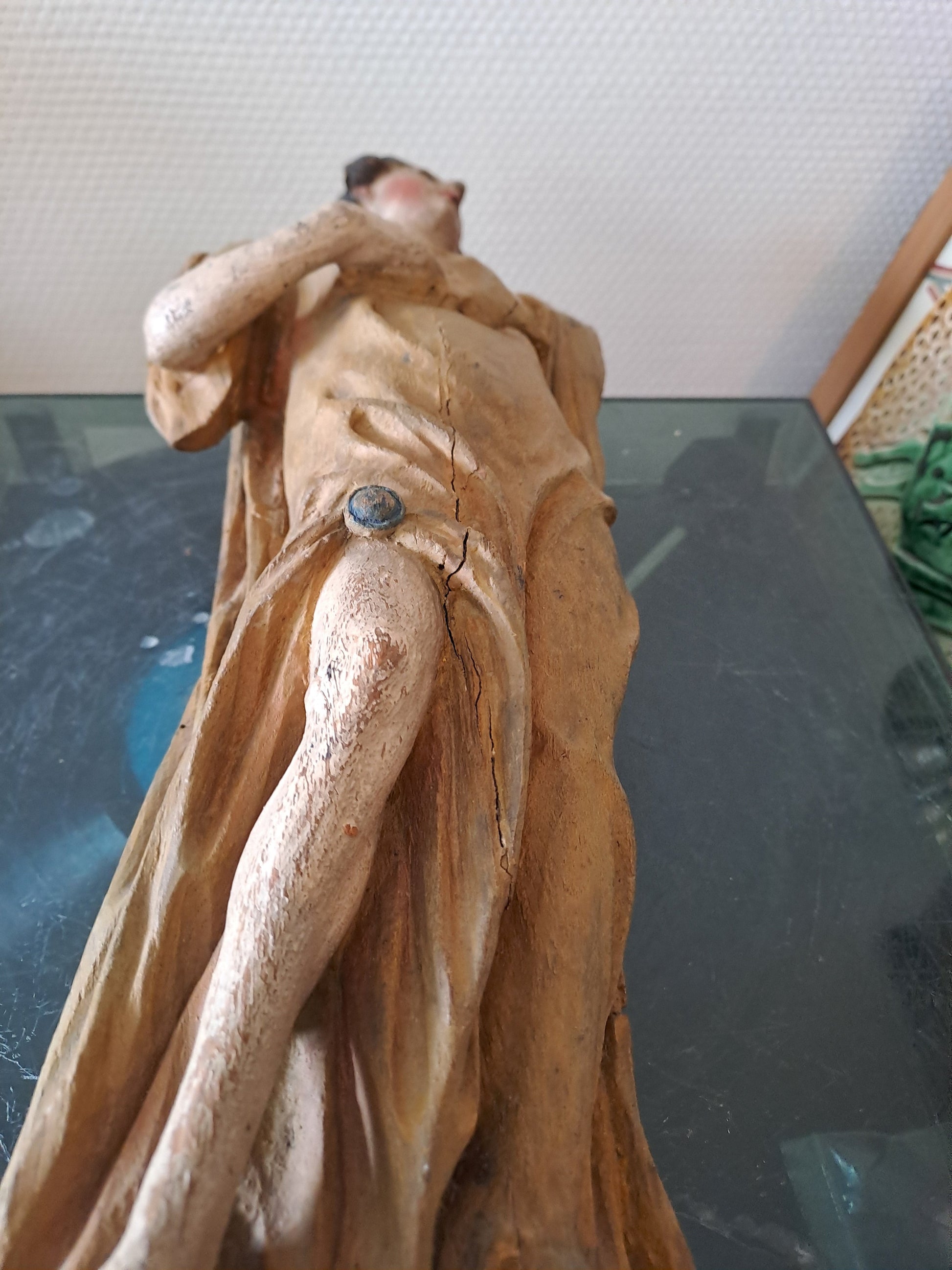 Statue en bois Polychrome. Représentant Saint Jean-Baptiste. 1ere moitié du XVIII eme. Ancien Vintage catholique. 