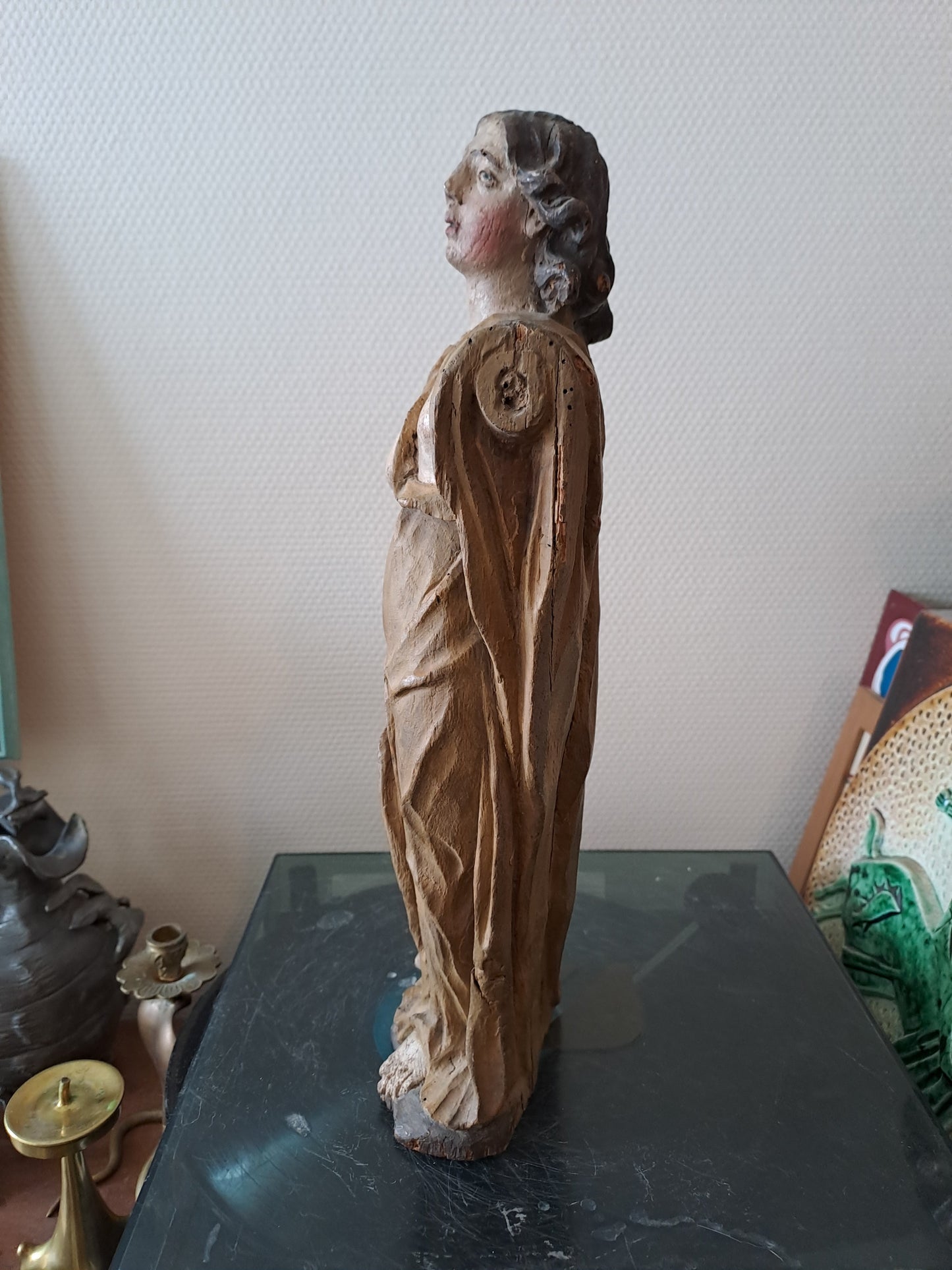 Statue en bois Polychrome. Représentant Saint Jean-Baptiste. 1ere moitié du XVIII eme. Ancien Vintage catholique. 