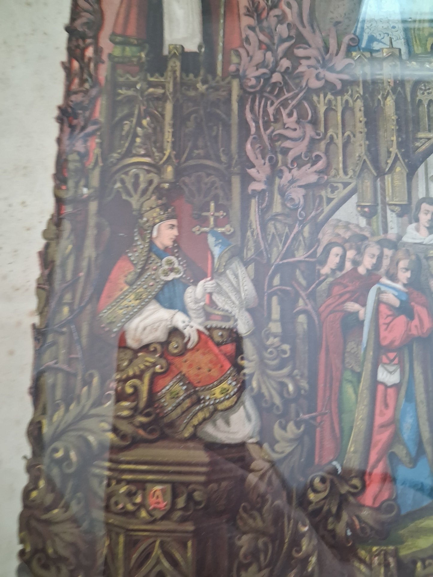 Tableau chromolithographie Archives de la famille 1919 Ancien decoration vintage catholique