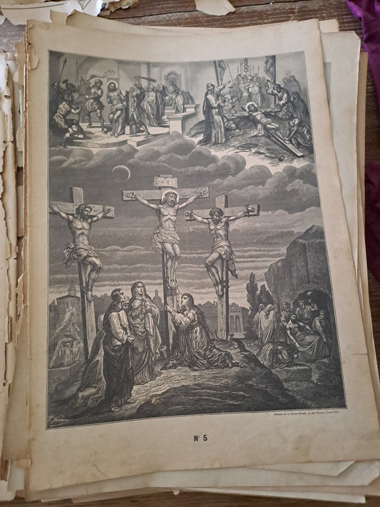 Gravure. La redemption. Ancien decoration vintage catholique