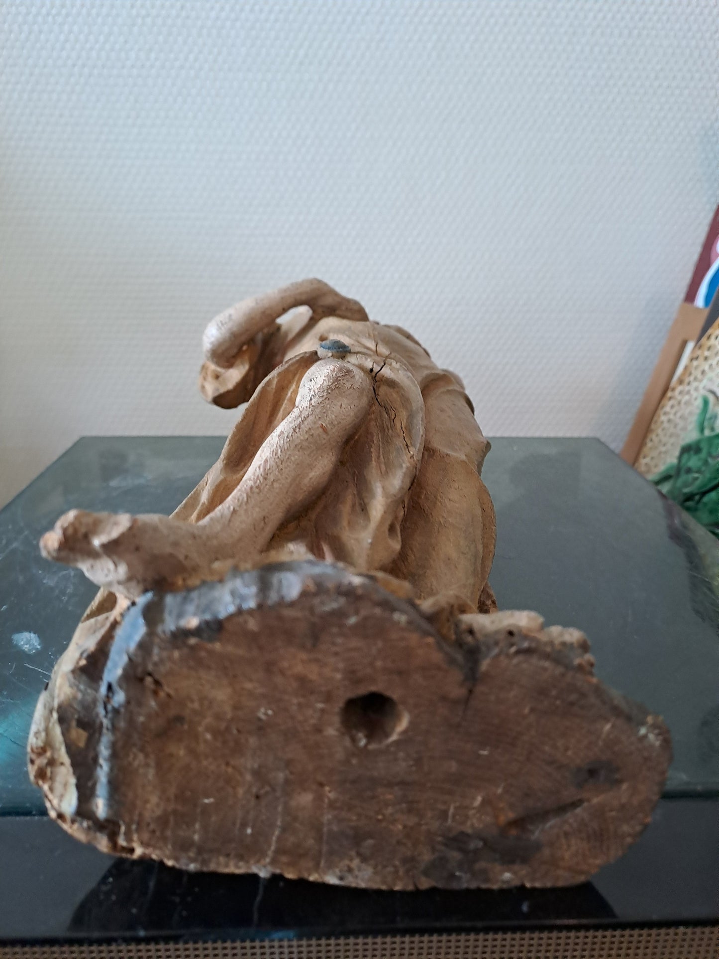 Statue en bois Polychrome. Représentant Saint Jean-Baptiste. 1ere moitié du XVIII eme. Ancien Vintage catholique. 