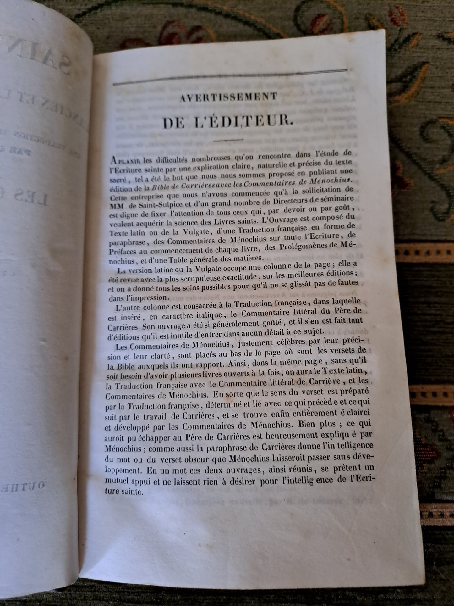 Bible. T1. 1835. R P De Carrières Commentaires De Menochius.