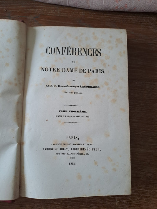 Conférences Notre-Dame de Paris. T3. 1855. Ancien livre vintage.