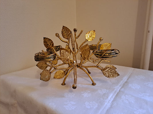 Bougeoirs 4 feux. Feuilles doré. Ancien décoration vintage.