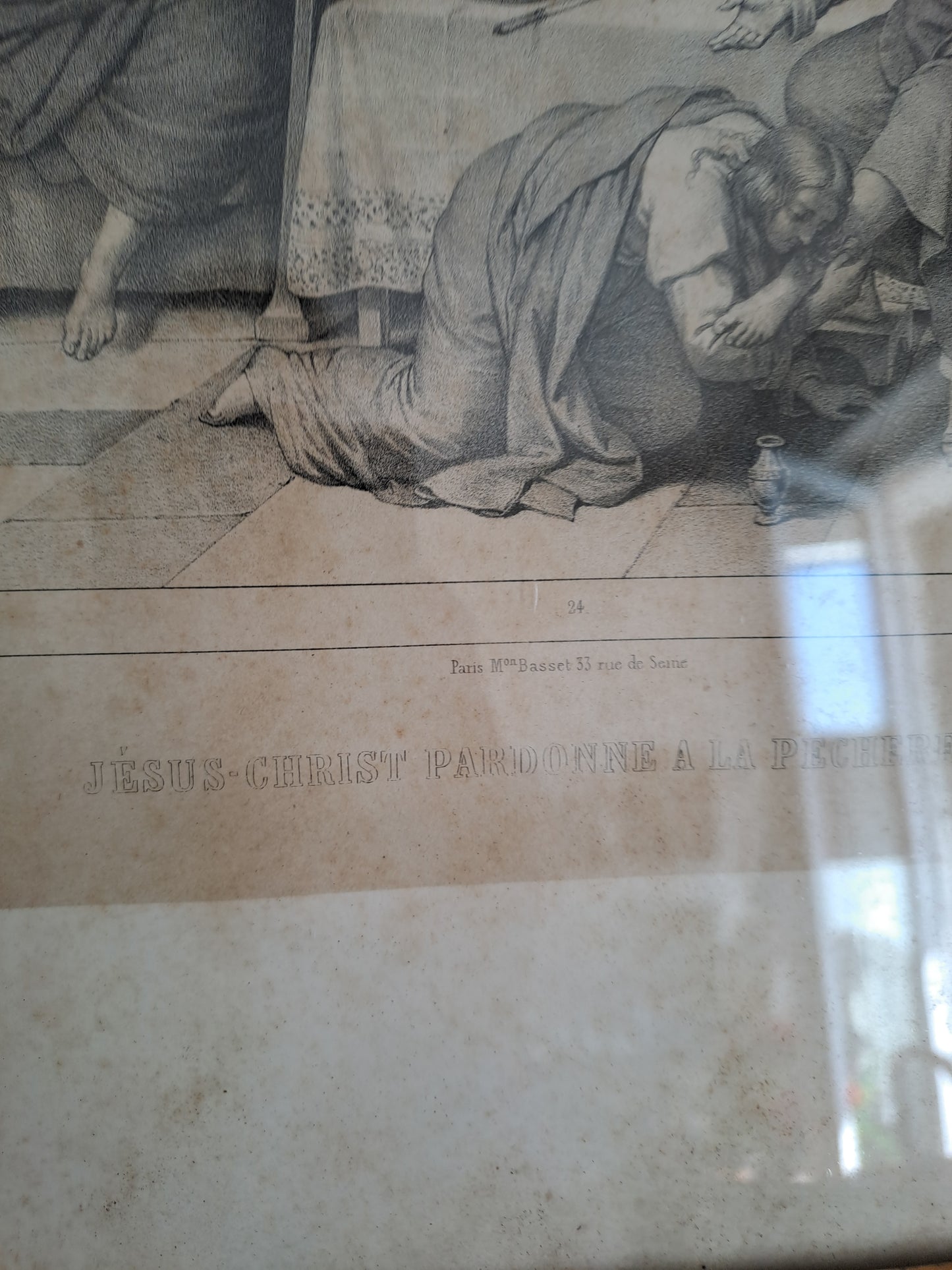 Cadre / Gravure représentant " Jésus-Christ pardonne à la pécheresse ".