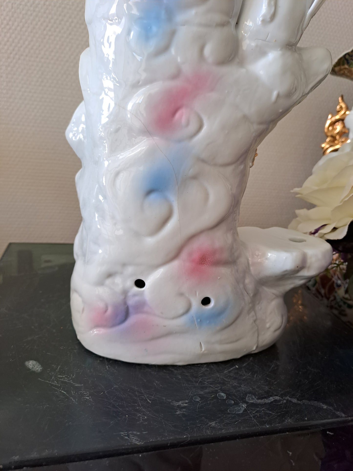 Statue geishas. Porcelaine et biscuits. Pied de lampe.