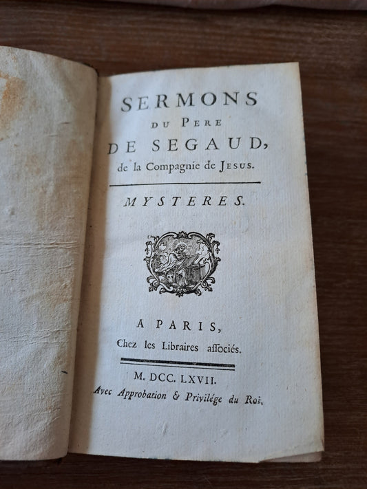 Mystères sermons du Père de Segaud. 1767. Ancien livre vintage catholique.