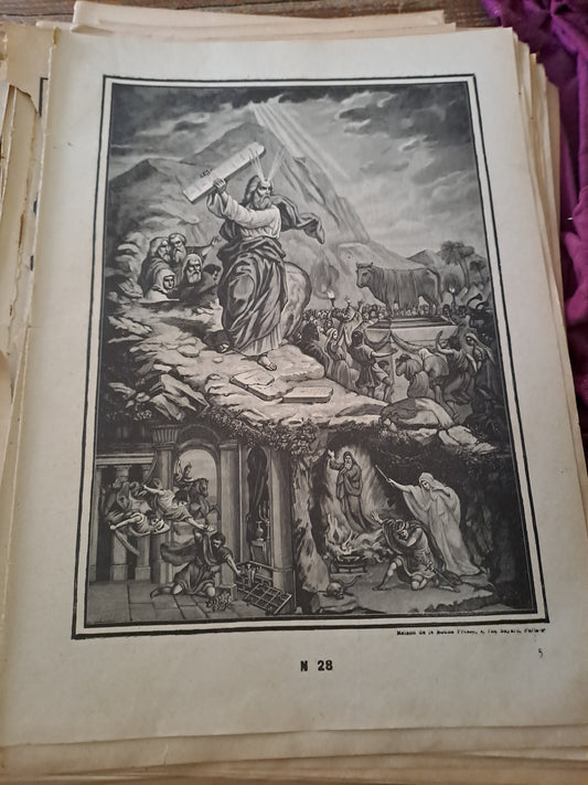 Gravure. 1er commandement. Ancien decoration vintage catholique