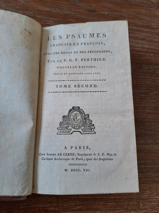 Les psaumes traduits par Berthier. T2. 1807. Ancien livre vintage catholique.