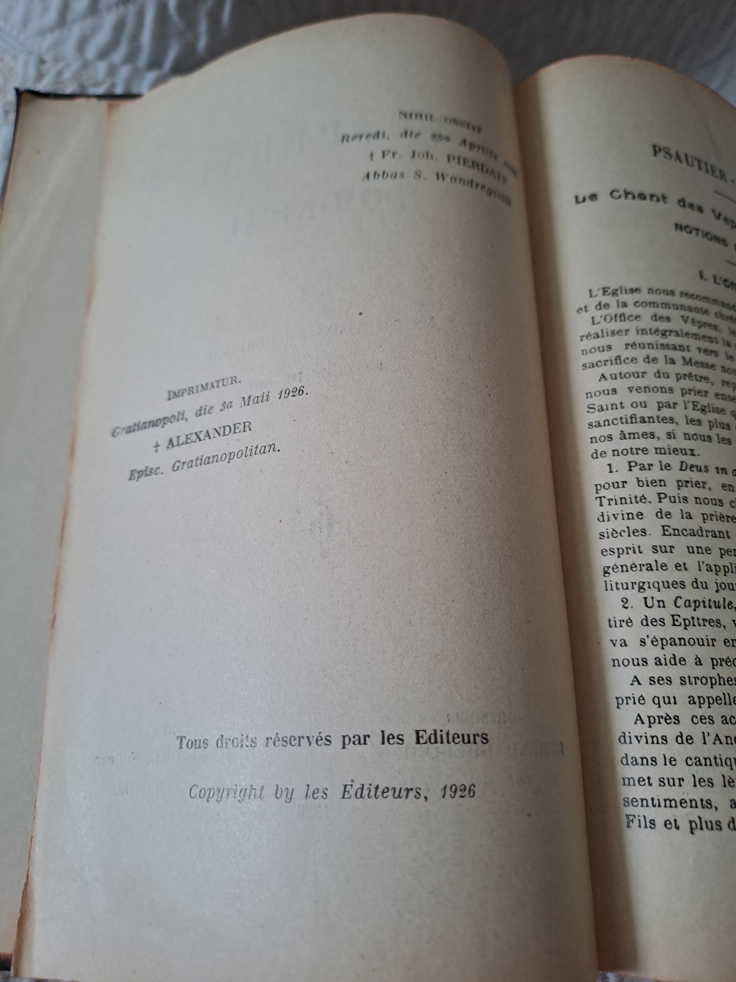 Vespéral Dominical en Notation Gregorienne Et Clef De Sol. 1926.