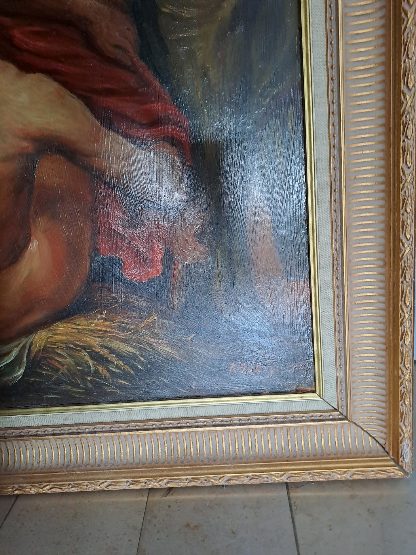 Tableau Saint-Martin et le mendiant d'après Van Dick. Signé. 125cm X 107 cm. Ancien vintage catholique sacré-coeur.