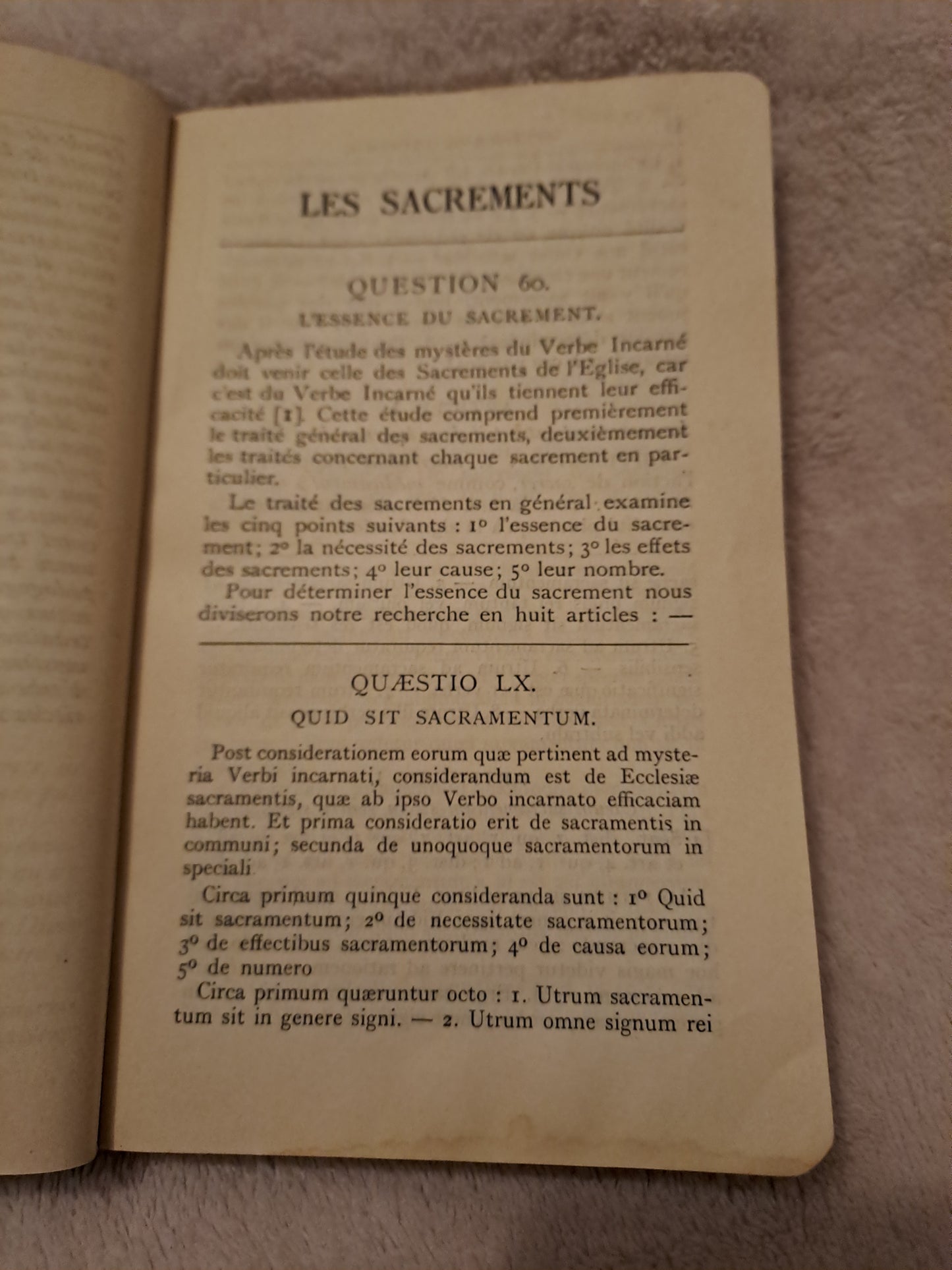 Somme theologique. Les sacrements 3a, questions 60-65. Saint Thomas D'Aquin. Ancien livre vintage catholique Sacré-coeur.