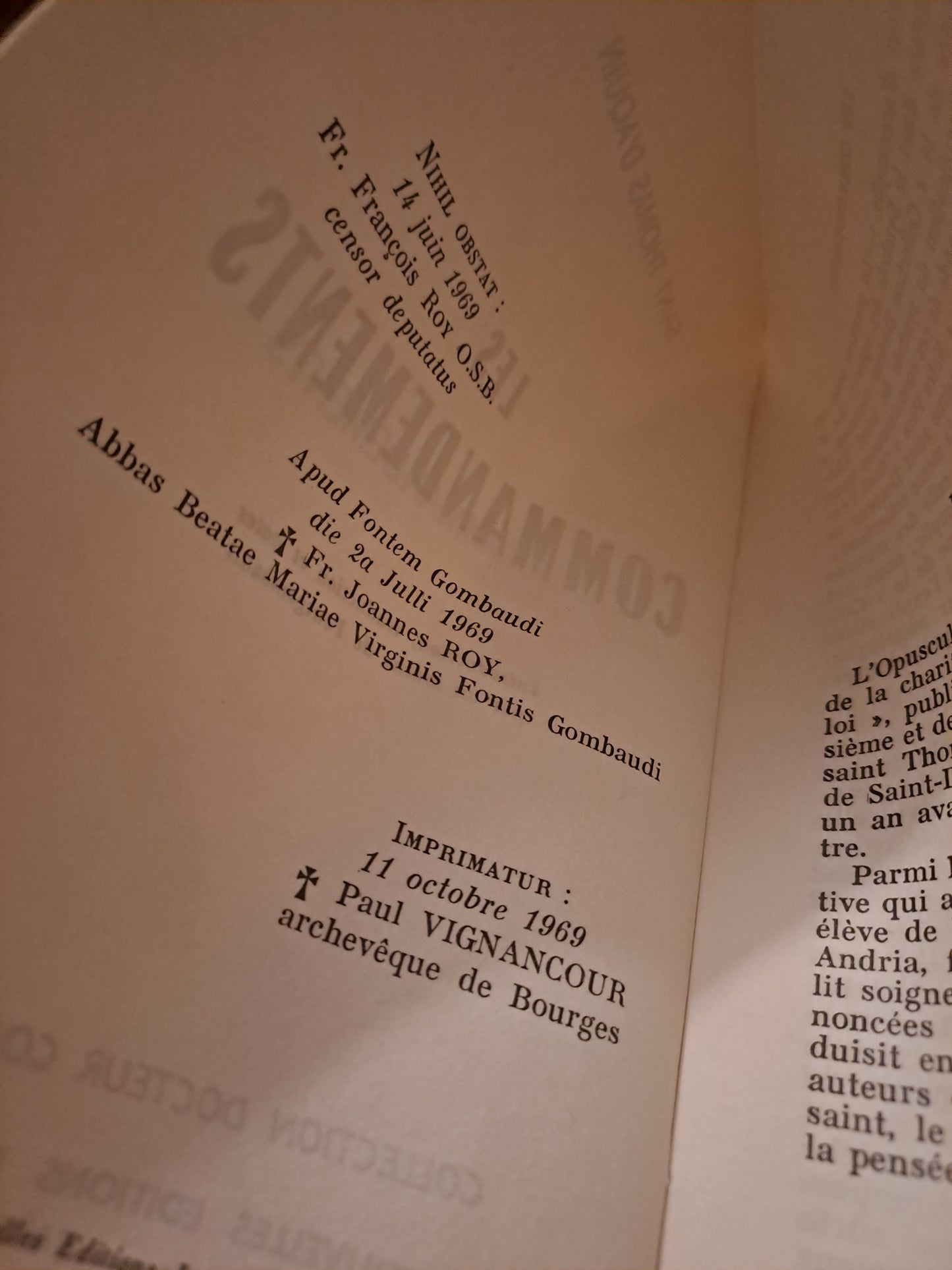 Somme theologique. Les commandements. Saint Thomas D'Aquin. 1969. Ancien livre vintage catholique sacré-coeur.