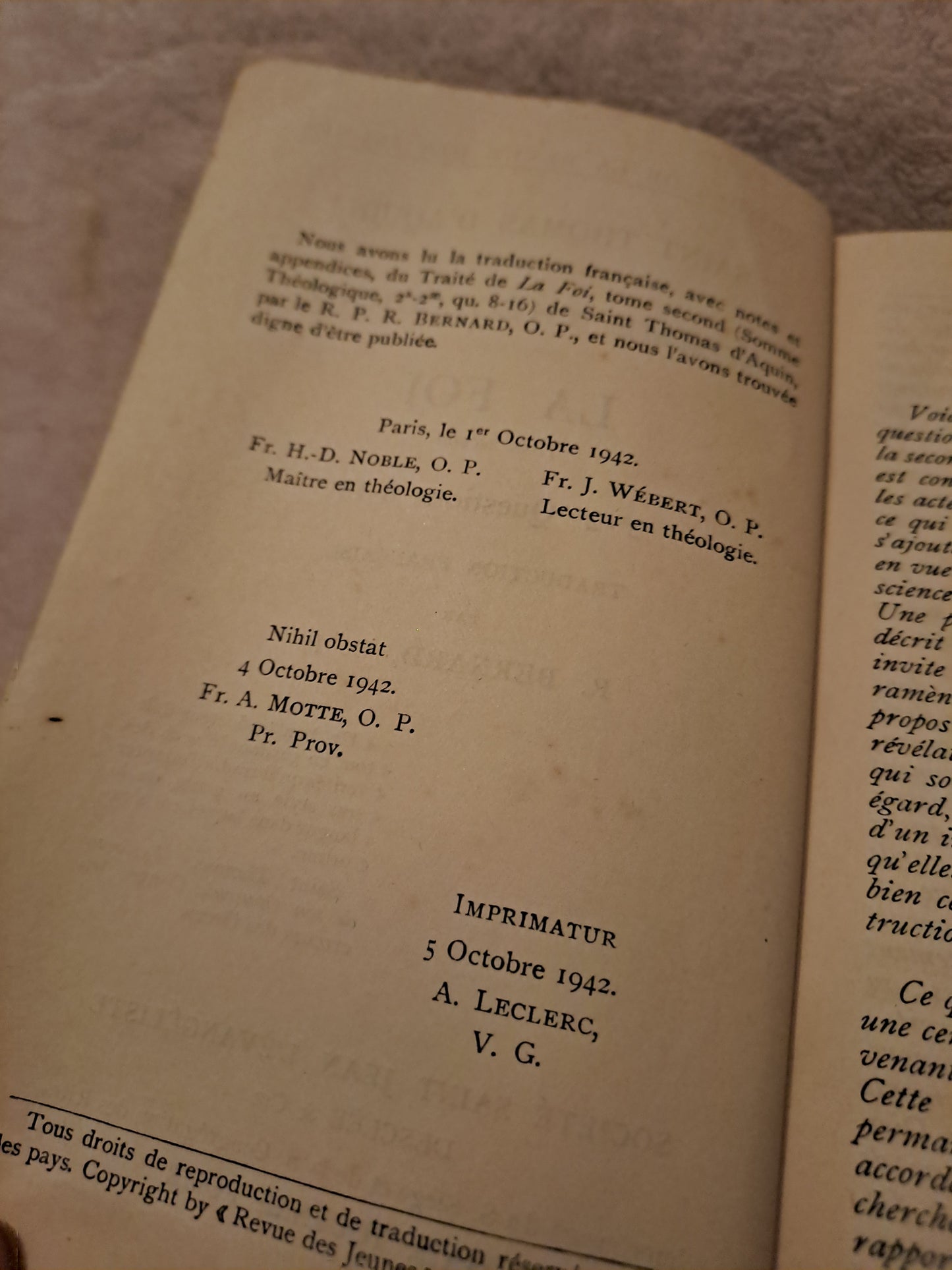 Somme theologique. La foi Tome 2 2a-2a, questions 8-16. Saint Thomas D'Aquin. Ancien livre vintage catholique.
