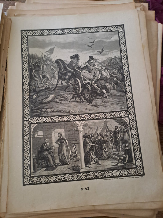 Gravure. 7e commandement. Ancien decoration vintage catholique.