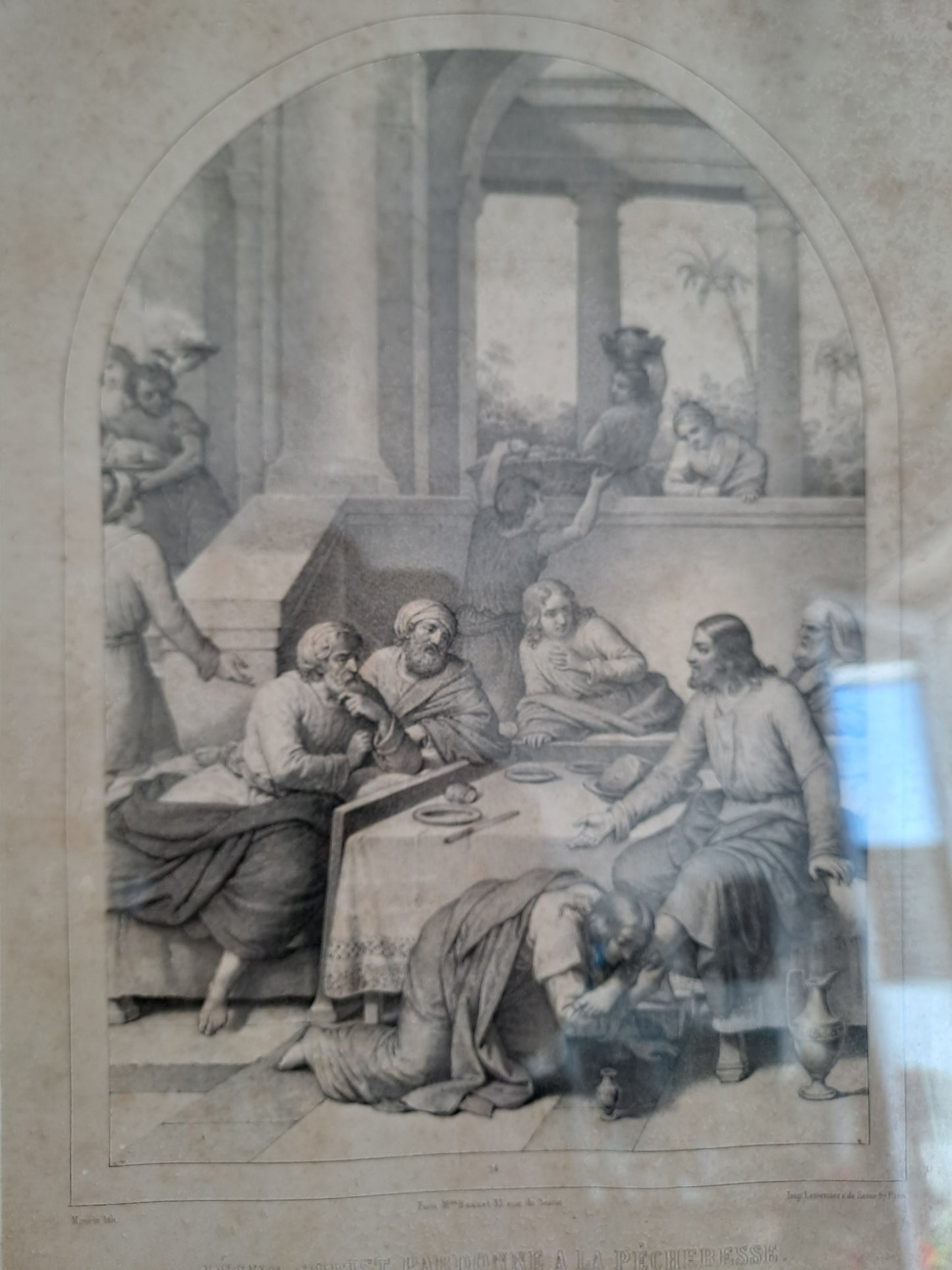 Cadre / Gravure représentant " Jésus-Christ pardonne à la pécheresse ".