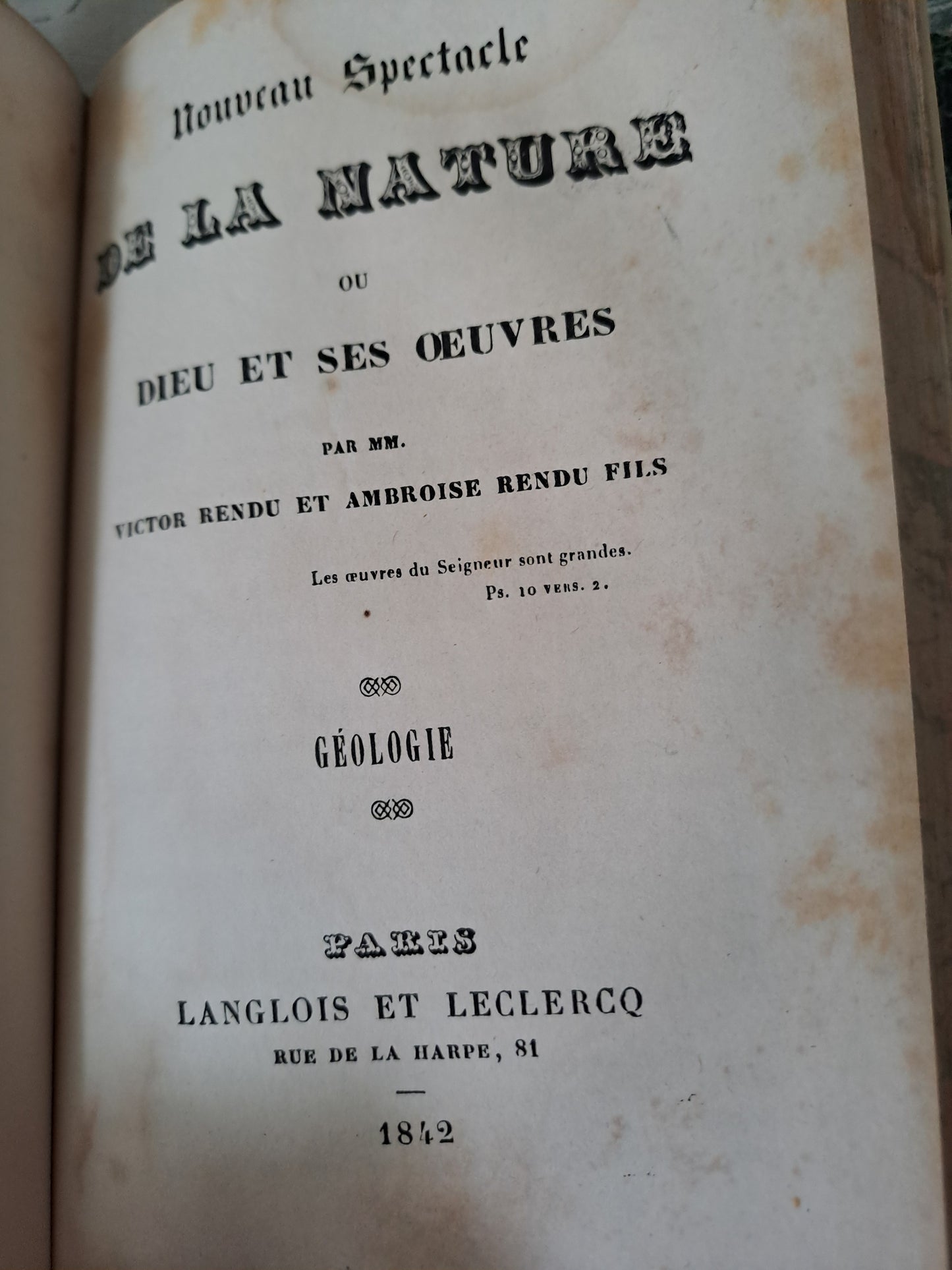 Botanique/ géologie. Nouveau spectacle de la nature ou Dieu et ses œuvres. 1842. Ancien livre vintage catholique.