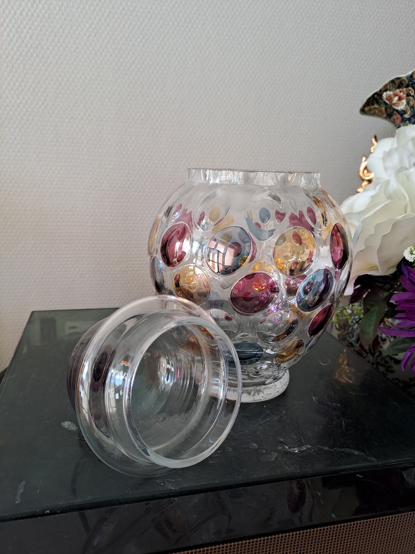 Bonbonnière / vase optique vintage. Boske Sklo. Czech glass. Collection Nemo.