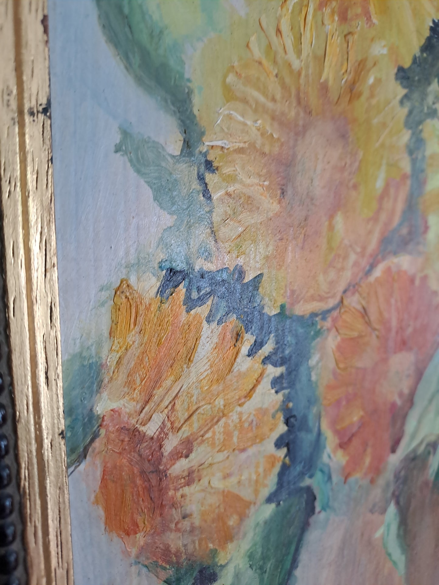 Bouquet de tournesols. Huile.