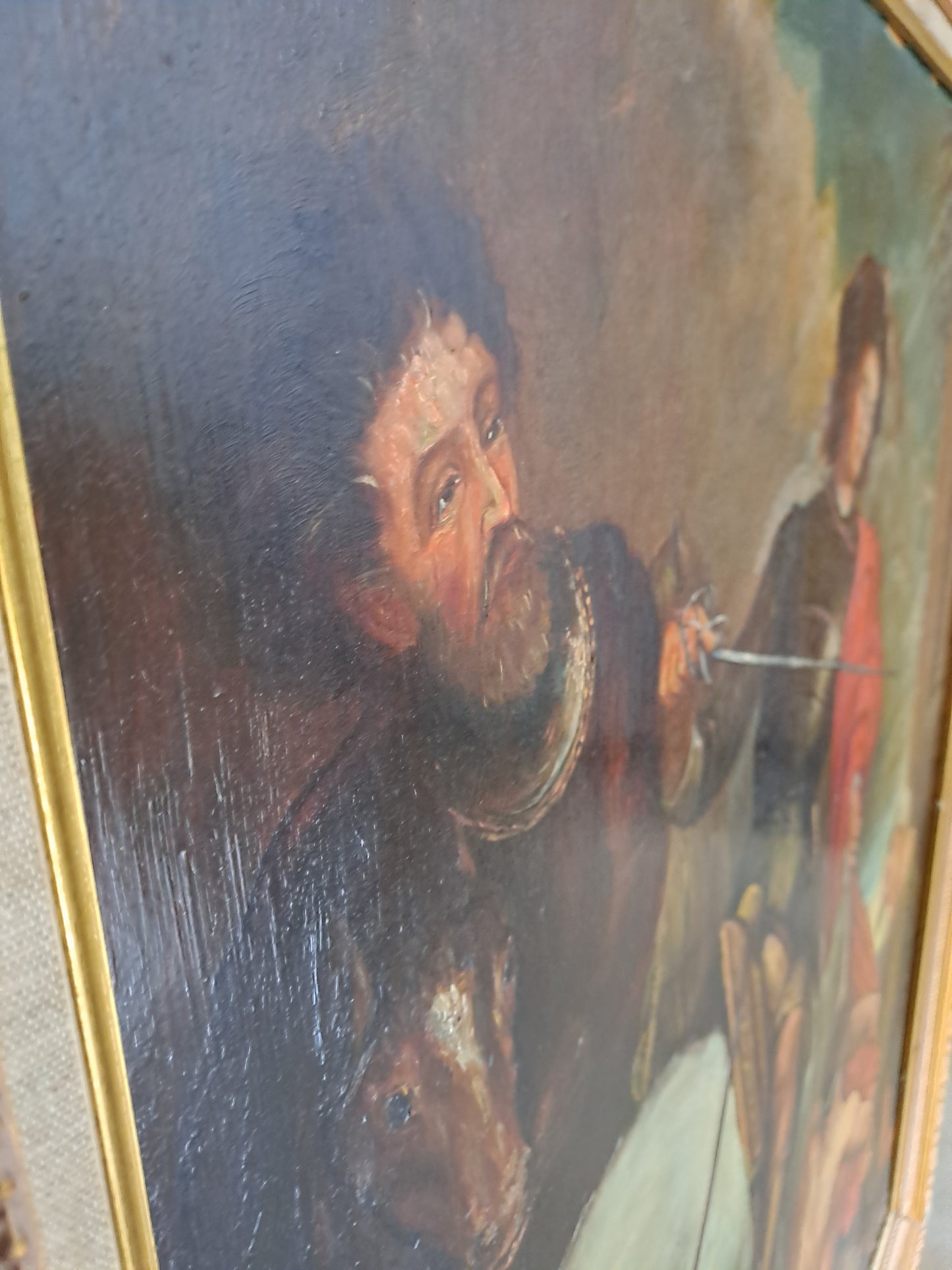 Tableau Saint-Martin et le mendiant d'après Van Dick. Signé. 125cm X 107 cm. Ancien vintage catholique sacré-coeur.